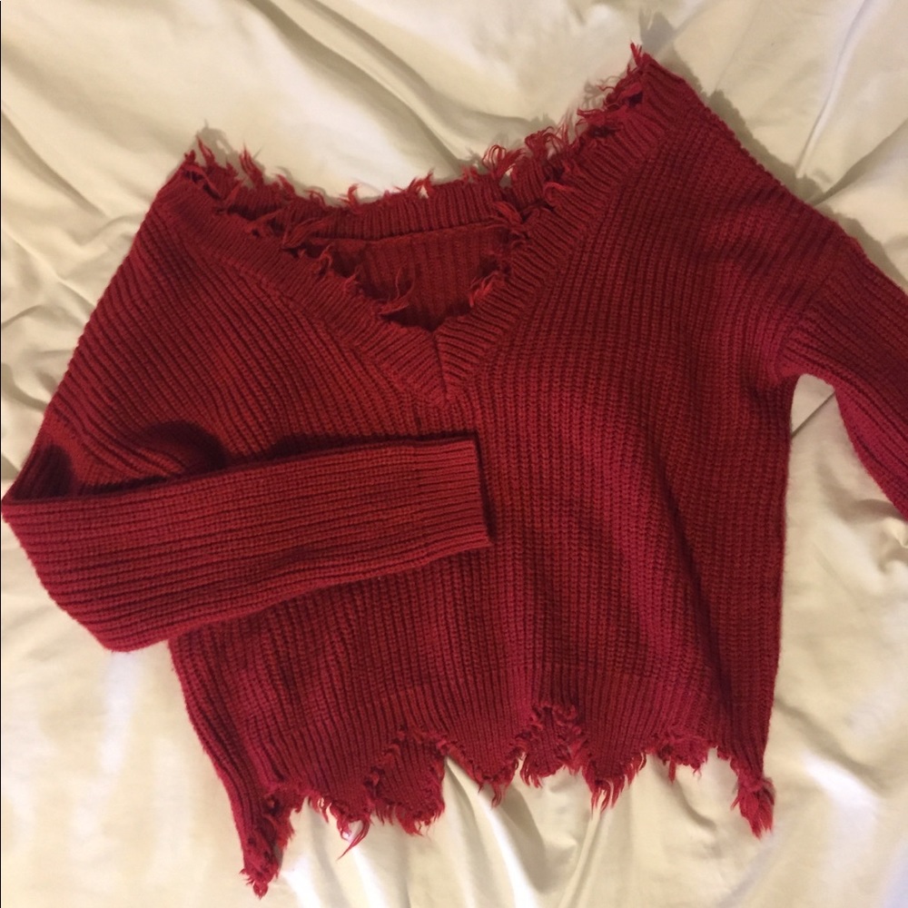Distressed Red Sweater - Picture 3 of 6